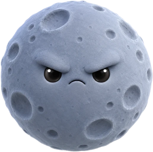 A grey moon rock with an angry face
