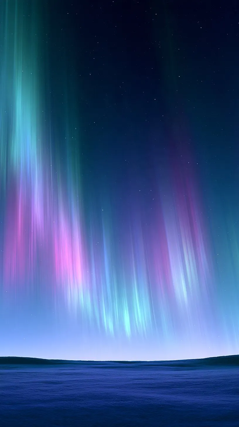 Pink and teal aurora ribbons over a dark horizon