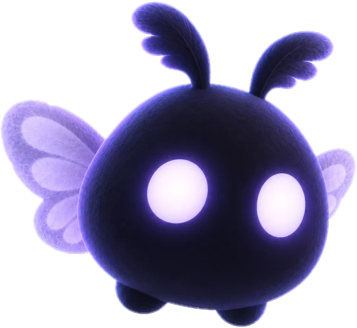 The Moth, a dark spark with lilac wings and antennae