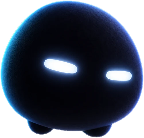 The Umbra, a round dark spark with two narrow white eyes