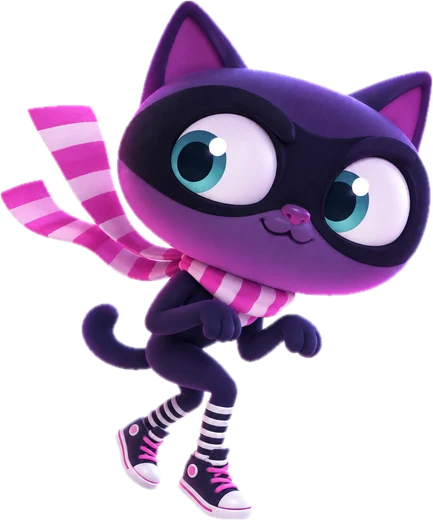 Agent Plum tiptoeing in her mask, scarf and striped socks
