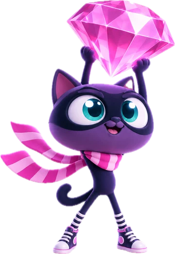 Agent Plum holding a pink gem above her head