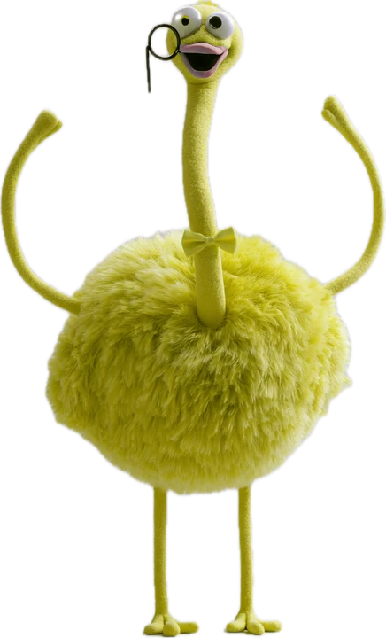 The Baron, a lemon-yellow fluffy bird on long legs