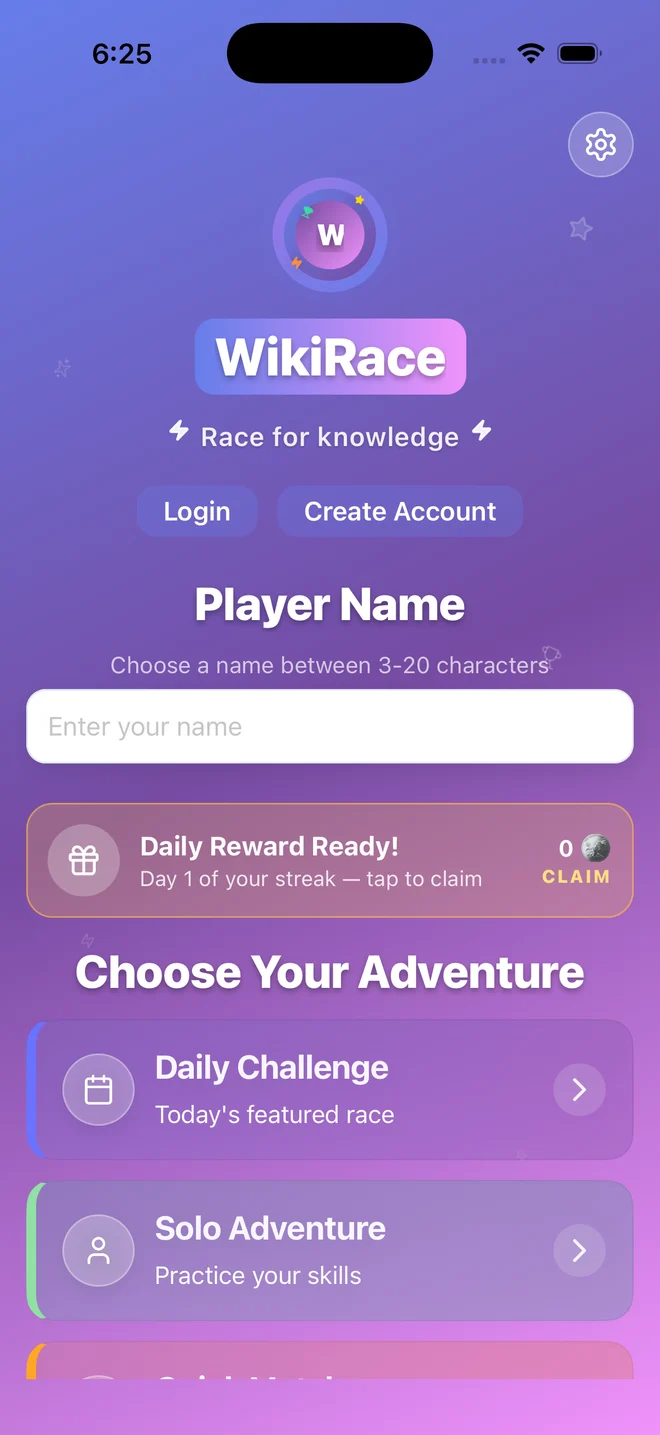 WikiRace screenshot 1